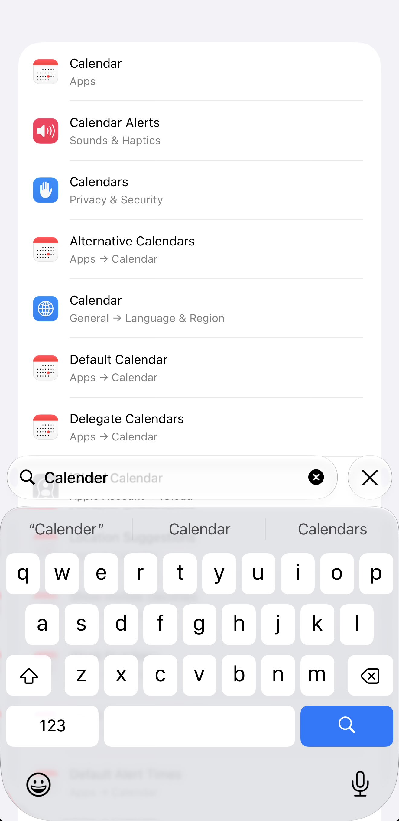 Find Calendar in iPhone Settings