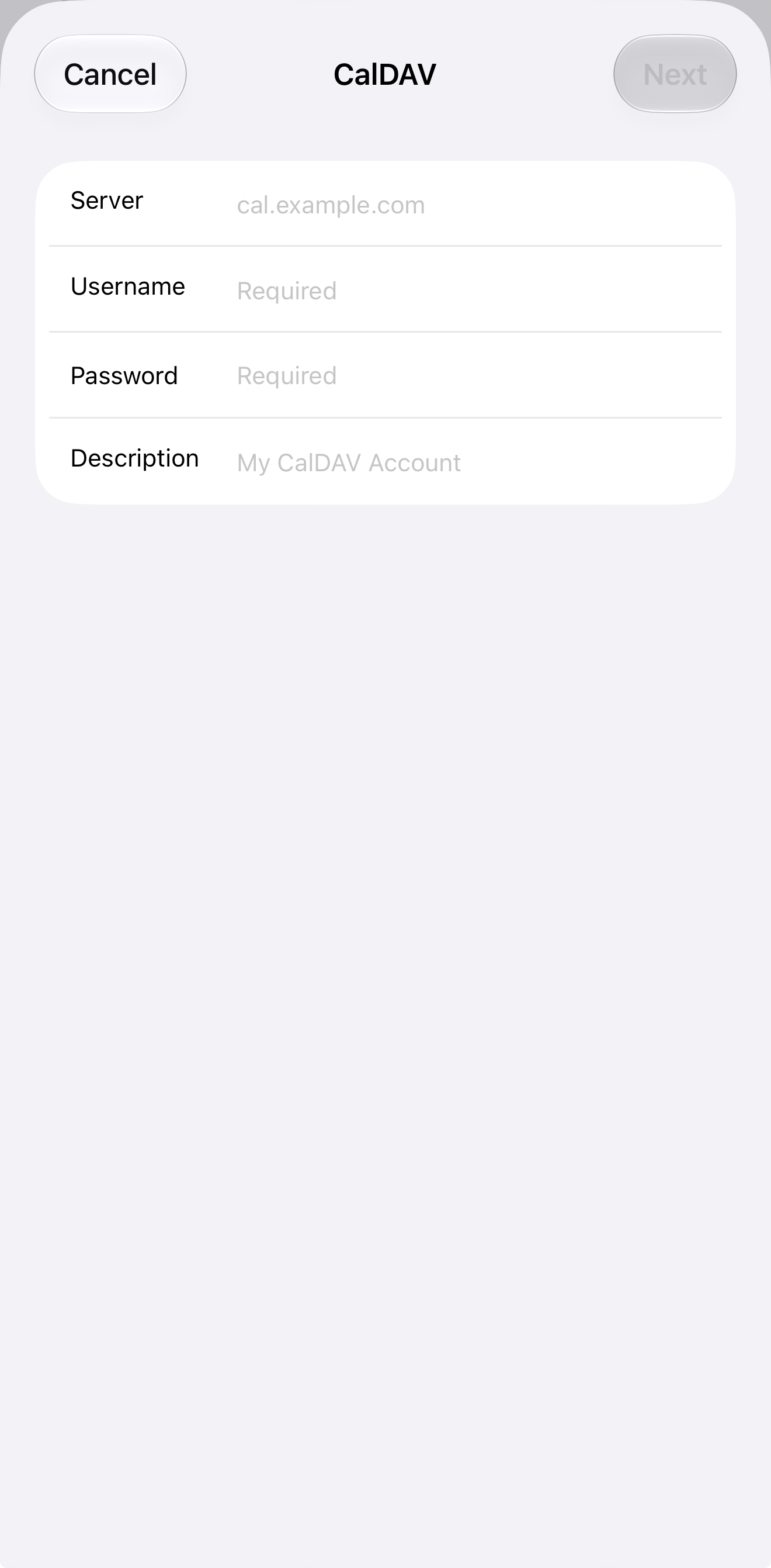 Enter your CalDAV account details