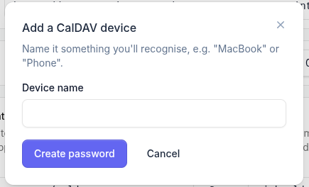 Generate a CalDAV device password