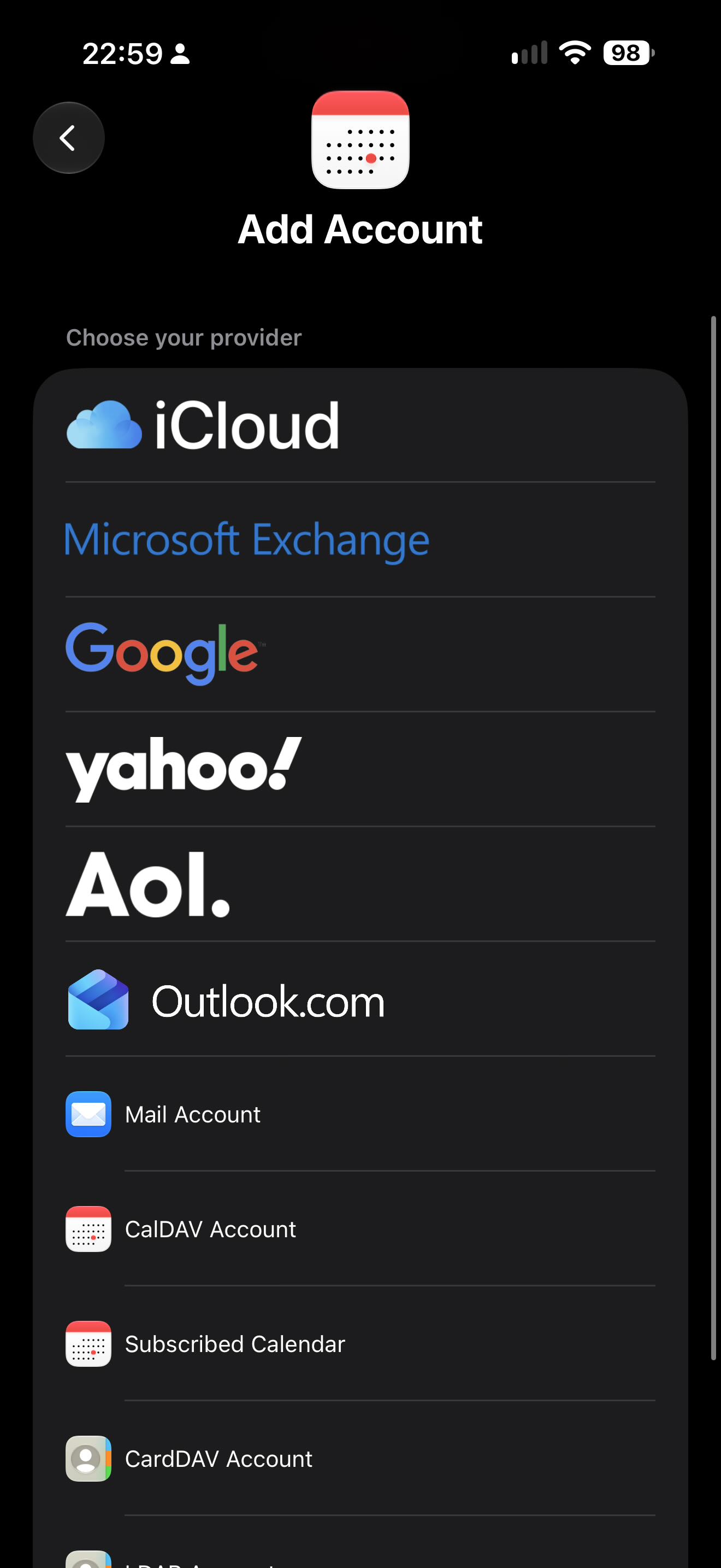 Select CalDAV Account