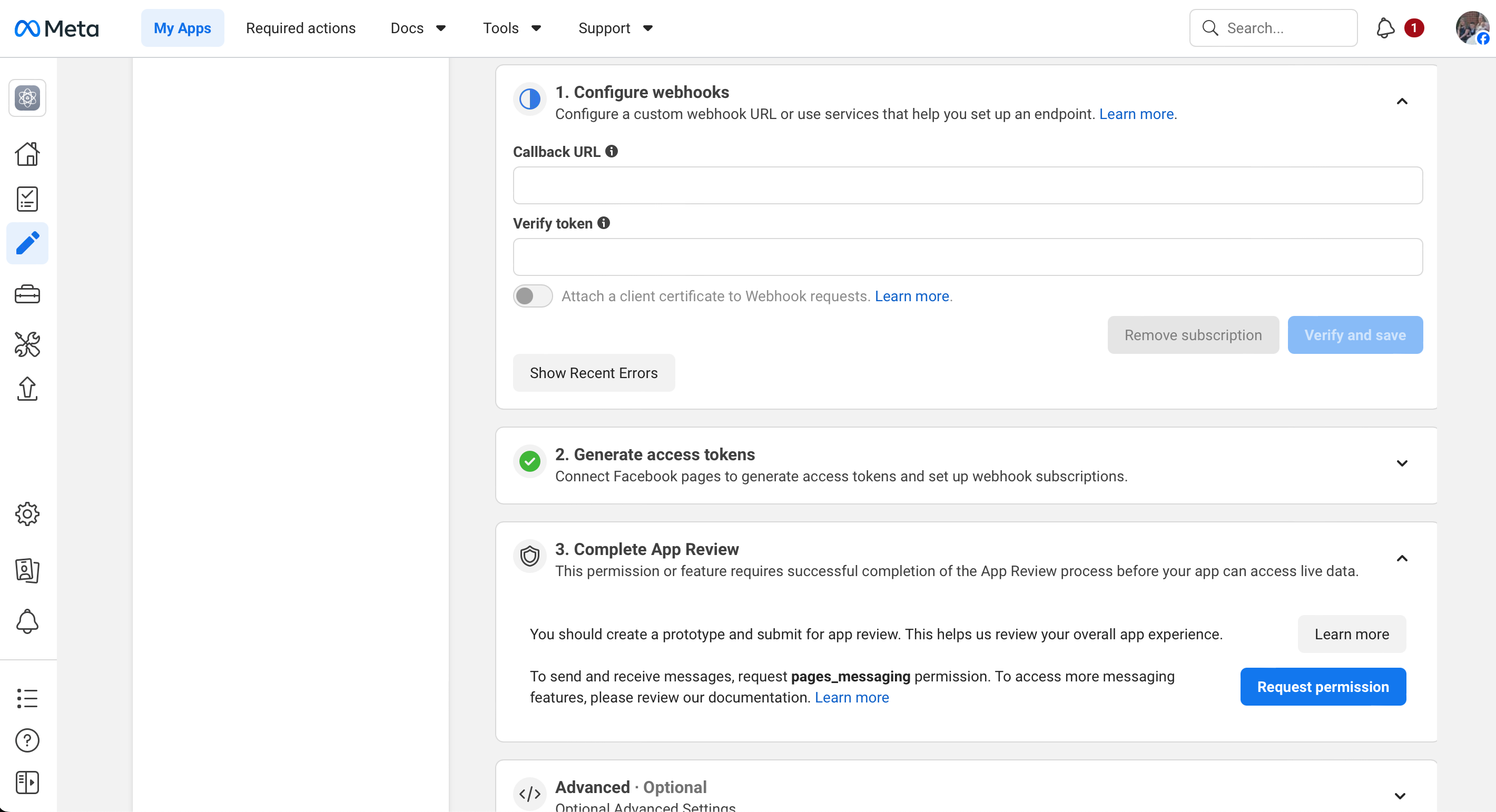 Webhook callback URL and verify token